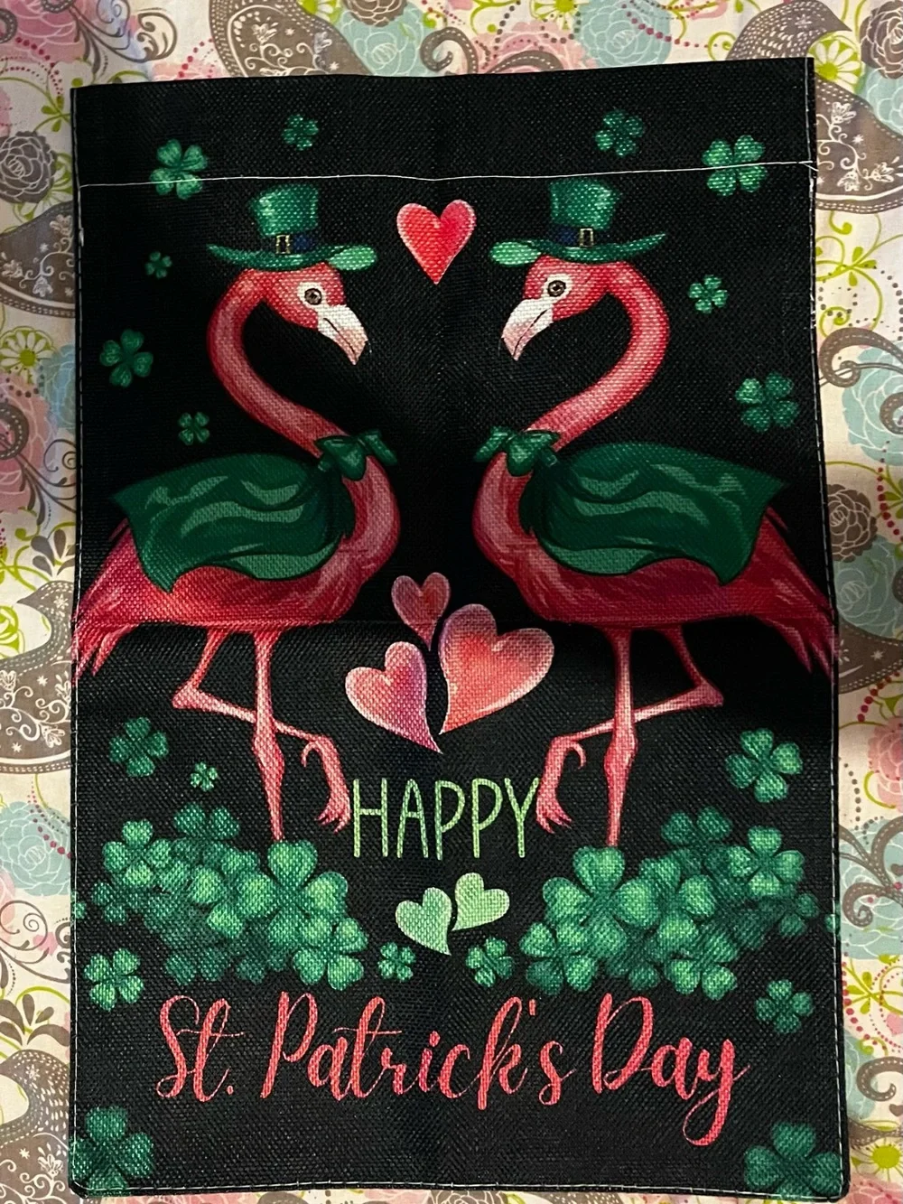 St. Patrick's Day Pink Flamingo Garden Flag